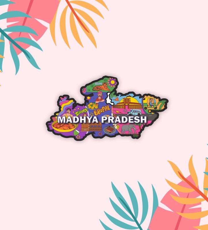 Indian State Theme Wooden Fridge Magnet  Magnet for Home Office Kitchen Refrigerator Door Stylish Decor Souvenir Gift  Indoor Decorative Gift Item (Madhya Pardesh Fridge Manet)